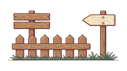 Fototapeta premium Pixel fence section, simple wooden slats, seamless horizontal connection