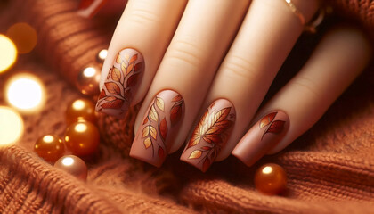 A seasonal autumn manicure, Ai generated image