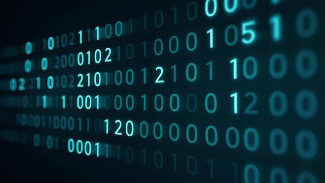 Integration goal 2026 binary code digital data stream technology cybersecurity network visualization digital code matrix glowing numbers abstract