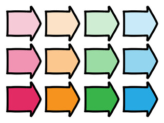 アイコンに使えるカラフルな手描き風の吹き出しセット　矢印　枠あり（Affinity Designer版）
