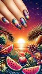 A vibrant summer tropical manicure, Ai generated image