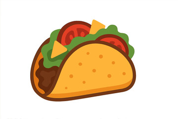 Taco vector illustration. Mexican food flat icon for menu design. Traditional fast food lunch. Cartoon taco with tortilla shell, meat, lettuce, cheese. Cinco de Mayo celebration.