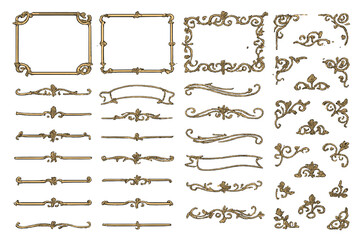 Vintage ornate frames and dividers mega set with luxury antique borders, decorative corners, floral curls, elegant banners, classic vintage design elements for invitations and stationery