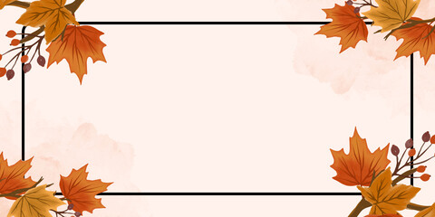 Autumn flyer with elegant leaf pattern border, seasonal banner template for community harvest celebrations