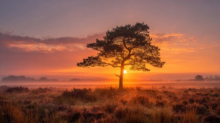 Obraz premium Sunrise over field and tree