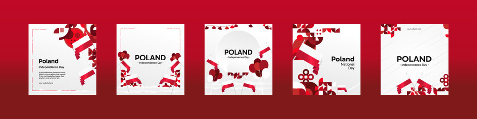 Poland National day celebration template set. Happy Independence day poster with Poland flag and geometric art. Modern design for social media, background, cover, greeting, event, and post