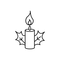 Burning candle with holly leaf