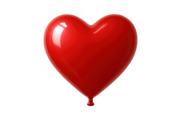 Red glossy heart balloon floating on transparent background