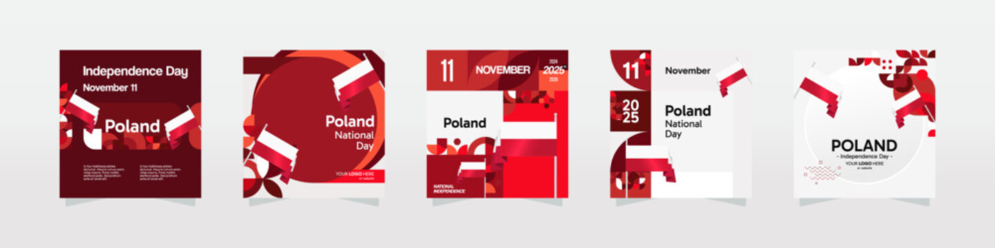 Poland National day celebration template set. Happy Independence day poster with Poland flag and geometric art. Modern design for social media, background, cover, greeting, event, and post