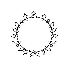 Holly wreath circular outline