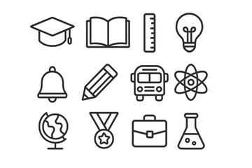 Education line icon set. School learning symbols collection. Vector illustration for graduation, study, science, knowledge. University, college, back to school graphic elements.