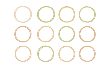 Big set of hand drawn circle frames. Collection of round borders in pastel earth tones. Boho minimalist vector design elements. Doodle sketch for social media highlight covers.
