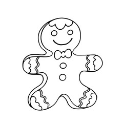 Line sketch of gingerbread, doodles of traditional seasonal baking. Vector graphics.