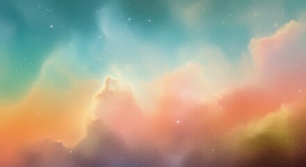 Fototapeta premium Abstract Watercolor Nebula: Dreamy Pastel Sky with Soft Clouds and Subtle Stars.