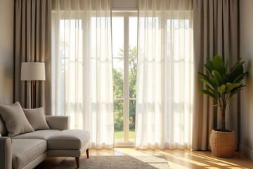 Sheer Curtains Filtering Sunlight in Bright Living Room Elegant and Inviting Home Decor