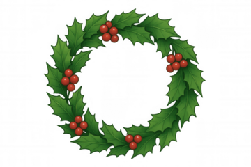 Holly christmas wreath decorating holiday season, traditional festive plant with red berries