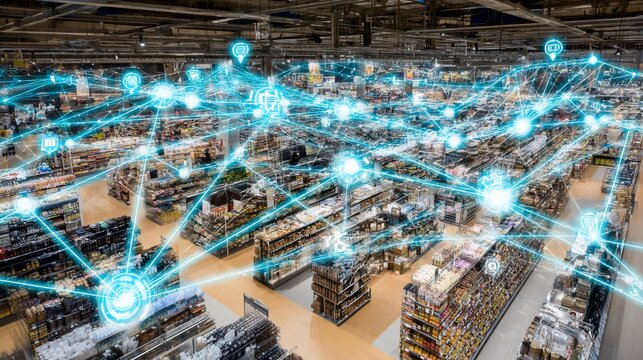 Smart retail network connecting products in a supermarket using digital technology with data