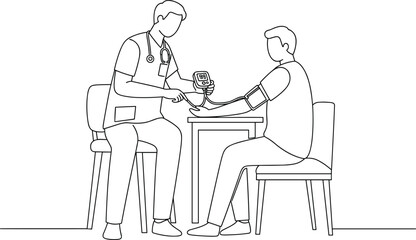 Doctor checking patient blood pressure, healthcare consultation, medical examination, hospital visit, nurse using sphygmomanometer device
