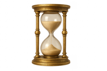 Golden hourglass showing sand flowing measuring time