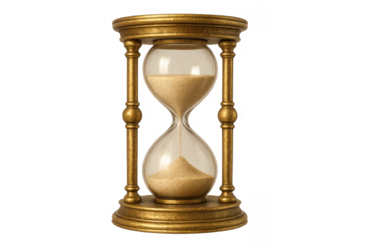 Golden hourglass showing sand flowing measuring time