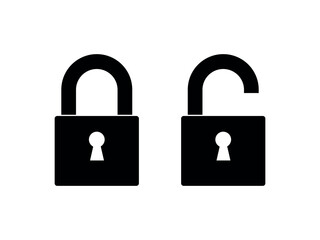 Vector icon of lock and unlock symbols. Open and closed padlock on white background. Security, privacy, and protection concept.