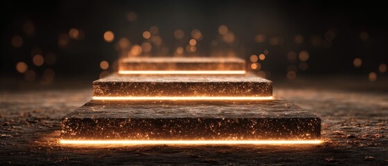 Autumn elegance: display podium with enchanting seasonal elements. Ai interface. Terracotta brilliance: podium surrounded by leaves and light. Machine network. Digital web.