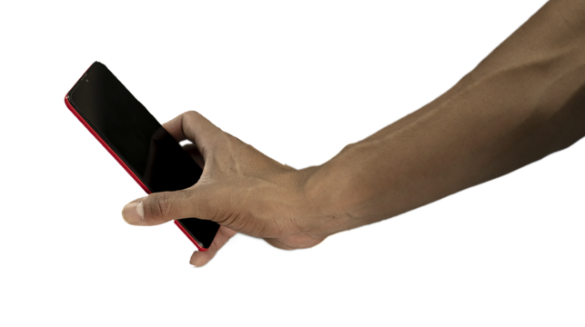 african american hand paying with smartphone. Isolated, png.