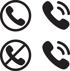 Four black phone icons on white background with different symbols Keywords: phone, telephone, icon