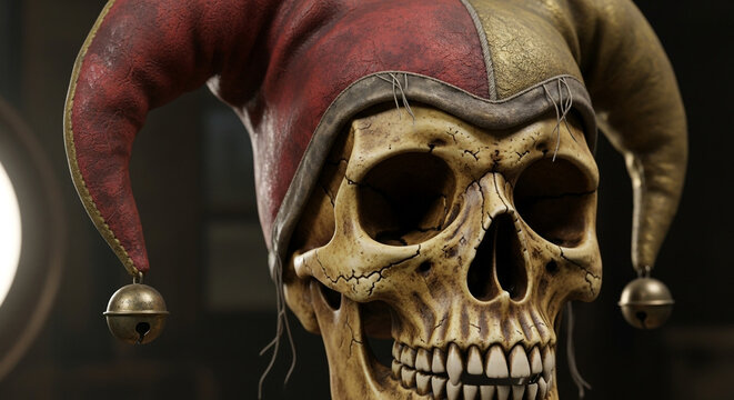 Jester Skull Close-up with Colorful Hat