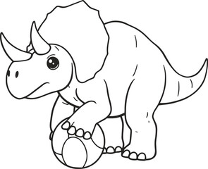 Cute Triceratops Dinosaur Playing with a Ball Line Art