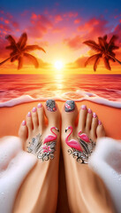 A vacation pedicure design, Ai generated image