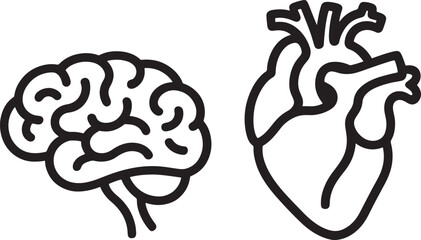 Fototapeta premium Human brain and heart icons side by side on white background Keywords: brain, heart, human, anatomy