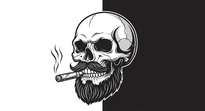 smoking skull with beard and headphones