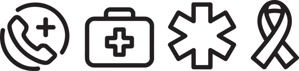 Obraz premium Medical and health awareness icons including phone call first aid and ribbon emergency help