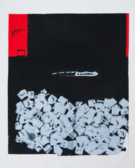 Mix technique of Printmaking on canvas, Crime and Psycho killer concept