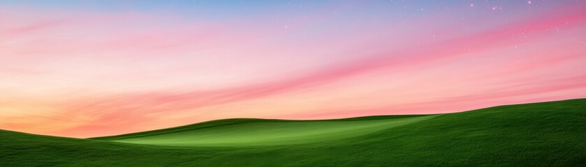 Obraz premium Rolling Green Hills at Sunset, Serene Nature , Landscape