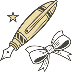 Fototapeta premium Vintage pen star and bow writing quill