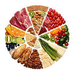 Circular food arrangement showing various edible items, arranged like a pie chart