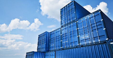 blue Containers box from Cargo freight ship for import export, logistic concept