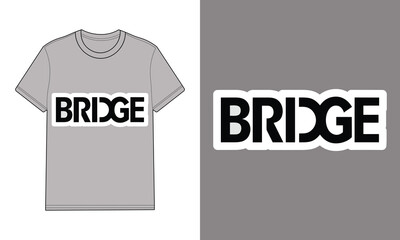 Gray t shirt with B R I D G E text logo graphic clothing apparel