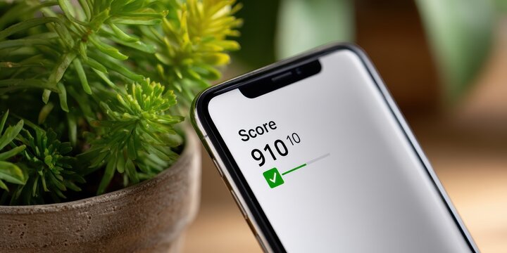 technology and social impact, a close-up of a contemporary smartphone screen with a high social score, clear ui, and blurred surroundings
