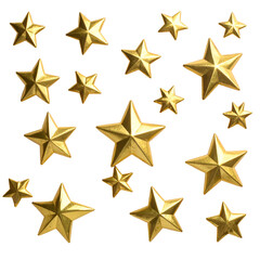 Obraz premium A collection of golden, five-pointed stars of various sizes against a black background