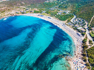 La Marinedda beach from drone in summer, north Sardinia, Europe