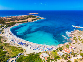 La Marinedda beach from drone in summer, north Sardinia, Europe
