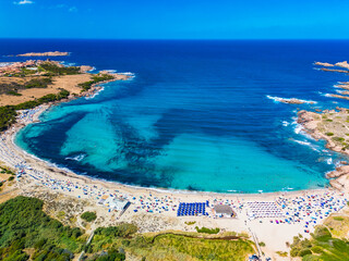 La Marinedda beach from drone in summer, north Sardinia, Europe
