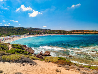 Obraz premium La Marinedda beach from drone in summer, north Sardinia, Europe