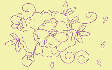 Elegant Ribbon Flower Sketch, Decorative Floral Ribbon Line, Hand Drawn Ribbon Bloom Art