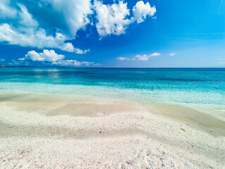 Aerial drone view of Pazzona Beach and Salt Lagoon, North Sardinia
