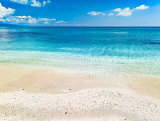 Fototapeta premium Aerial drone view of Pazzona Beach and Salt Lagoon, North Sardinia