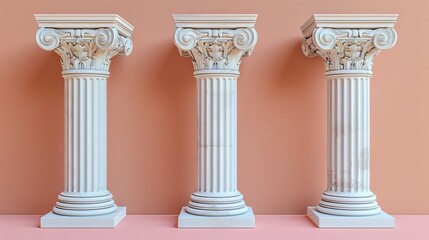 Naklejka premium Elegant antique white column on beige backdrop for product showcase in 3d rendering mockup scene